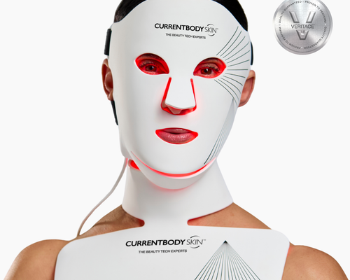 Woman wearing the CurrentBody Series 2 LED Face & Neck Kit
